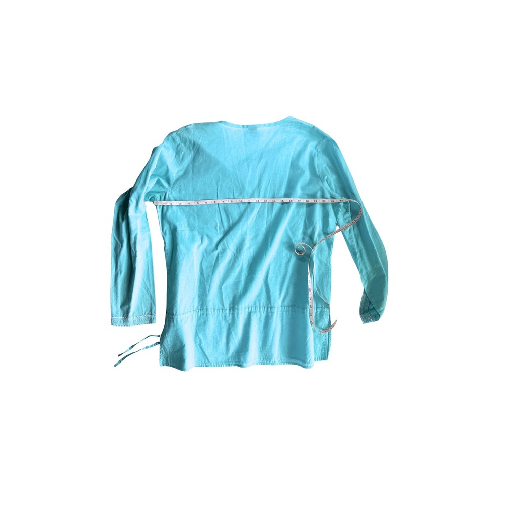 Gap Womens L Tunic Top Turquoise Blue Cotton Embroidered V-Neck Long Sleeve Boho - Picture 3 of 4
